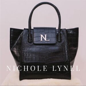 Black Croc-Embossed Tote Bag